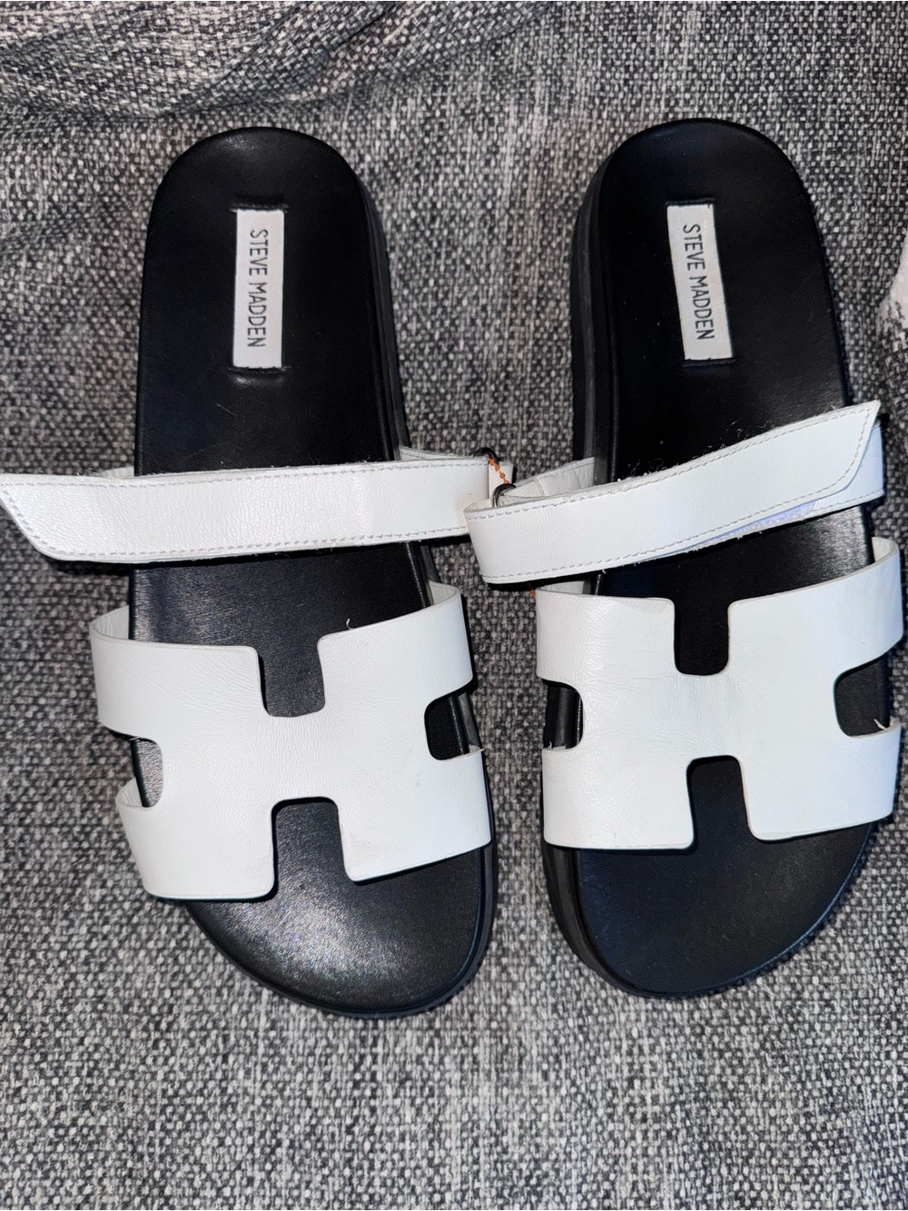 Steve Madden White and Black Double Strap Slide Sandals